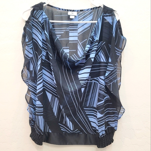 Worthington Tops - 💕 Worthington Blue & Black Semi Sheer Blouse Top Women's Size Large Petite